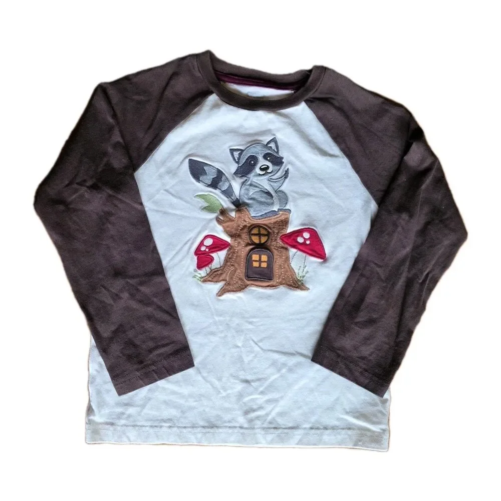 Gymboree 5T Boys Embroidered Raccoon Raglan Top - Enchanted Forest